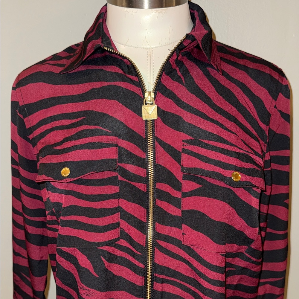Michael Kors Red and Black Zebra Animal Print Blouse - Picture 2 of 10